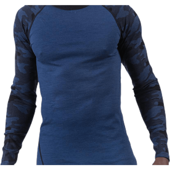 Camo Merino Wool Crew Blå