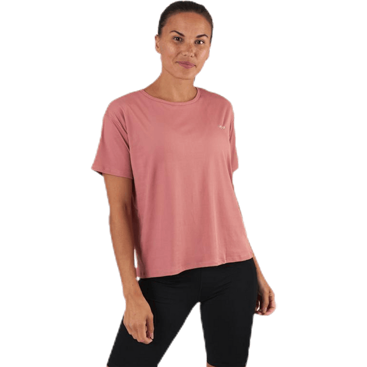 T-shirt côtelé avec logo rose
