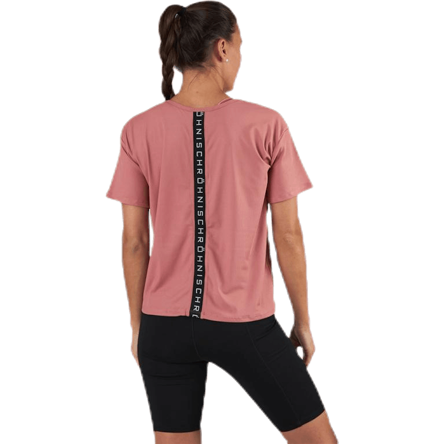 T-shirt côtelé avec logo rose