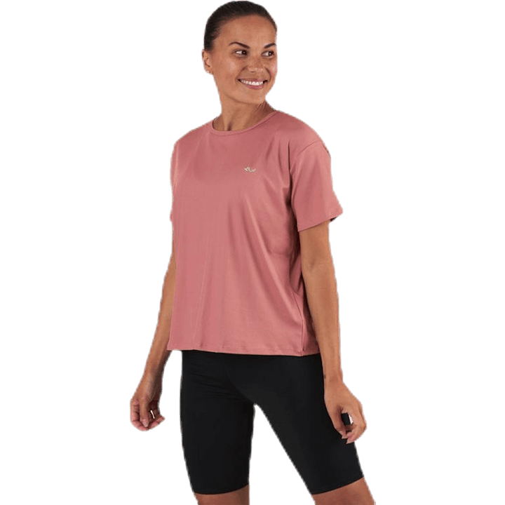 T-shirt côtelé avec logo rose
