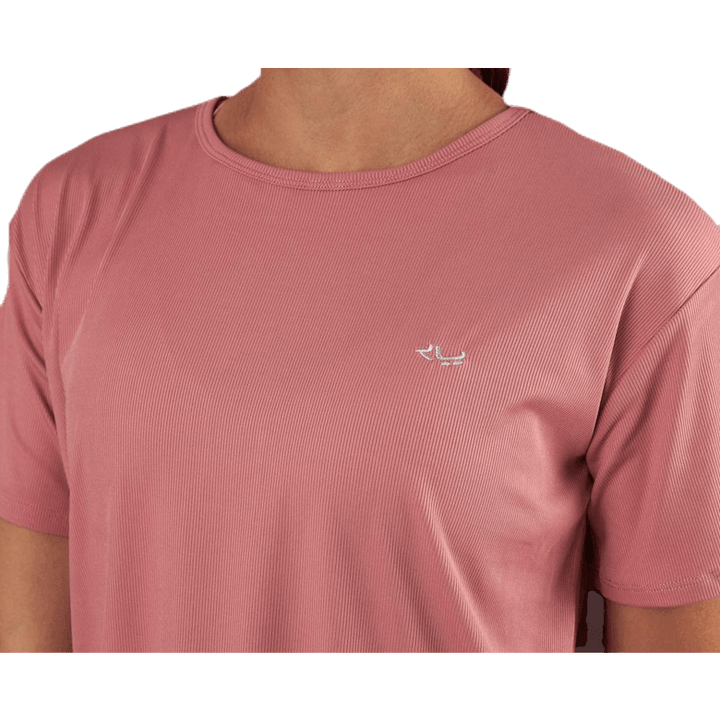 T-shirt côtelé avec logo rose