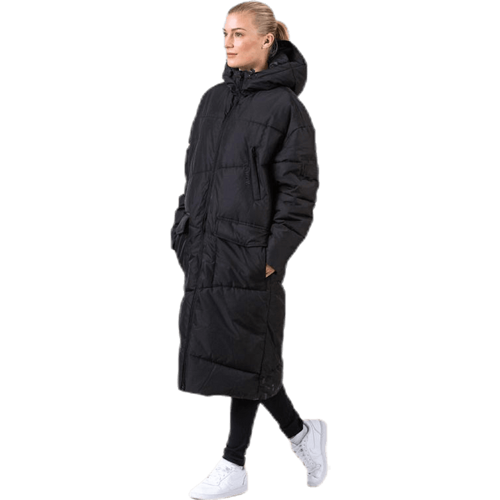 Veste longue noire à grande poche avant