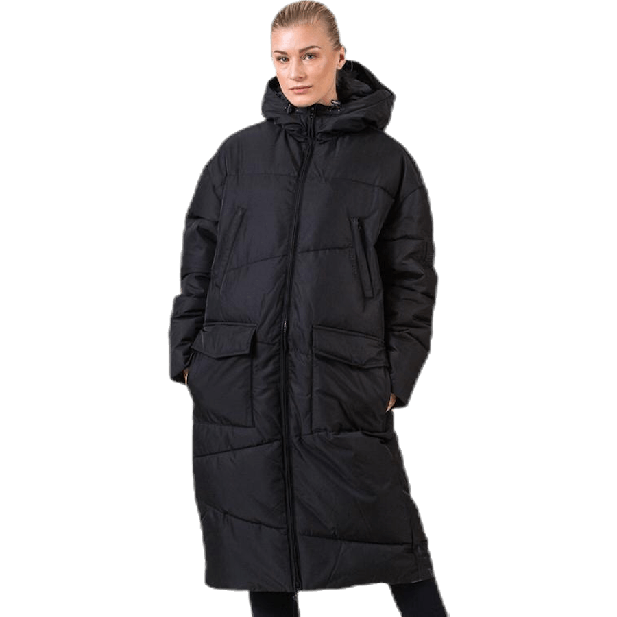 Veste longue noire à grande poche avant