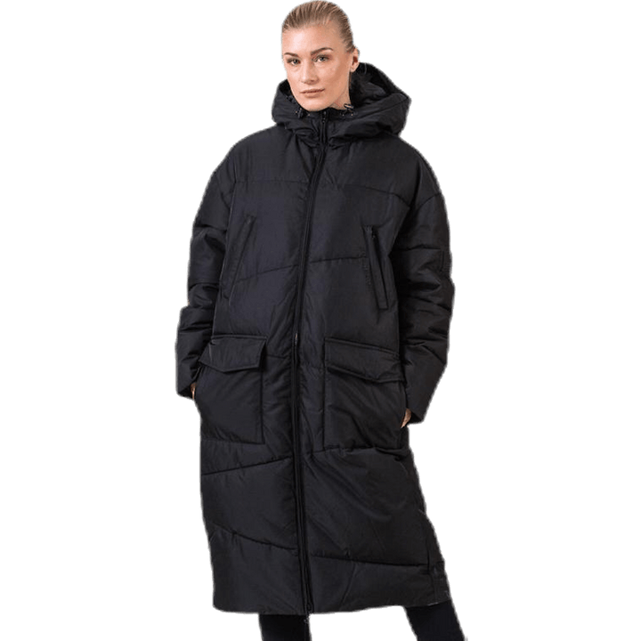 Veste longue noire à grande poche avant