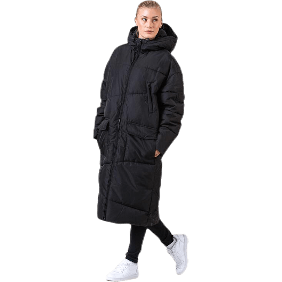 Veste longue noire à grande poche avant