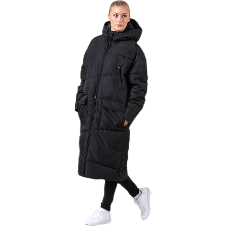 Veste longue noire à grande poche avant