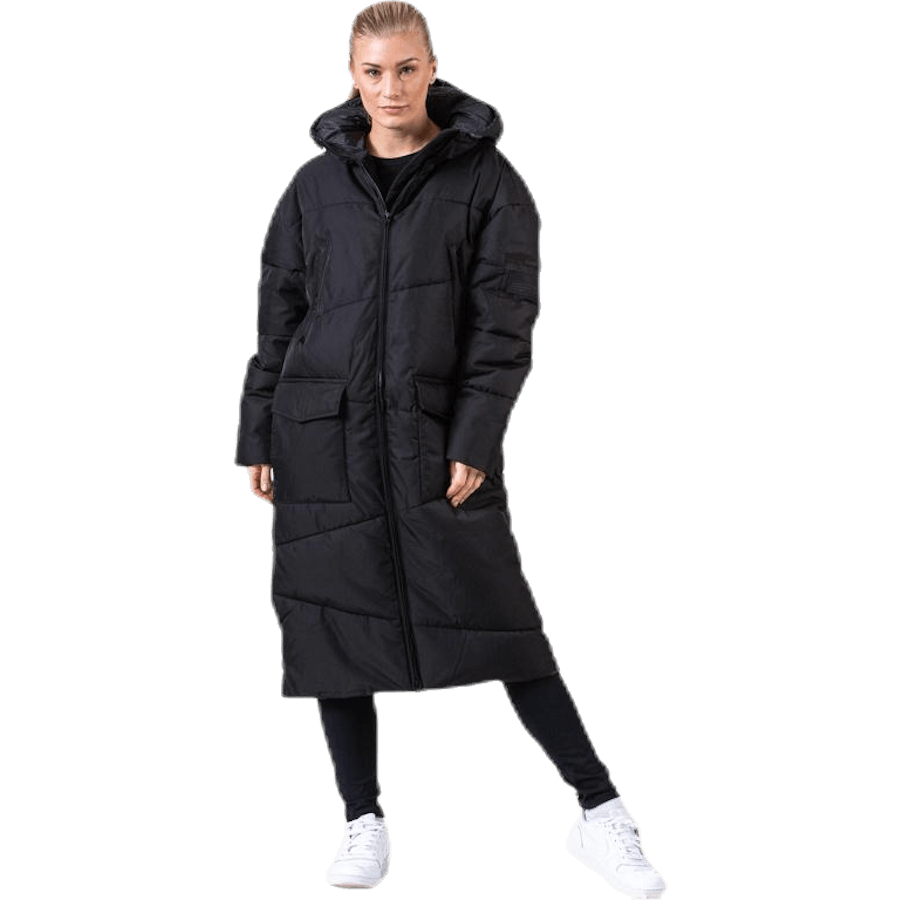 Veste longue noire à grande poche avant