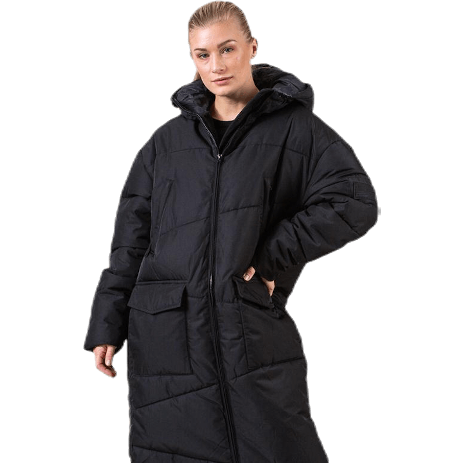 Veste longue noire à grande poche avant