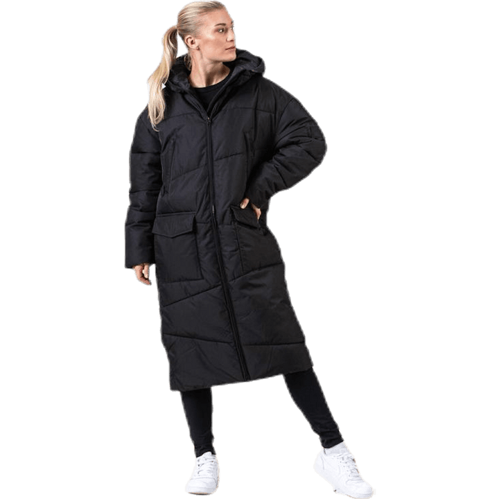 Veste longue noire à grande poche avant