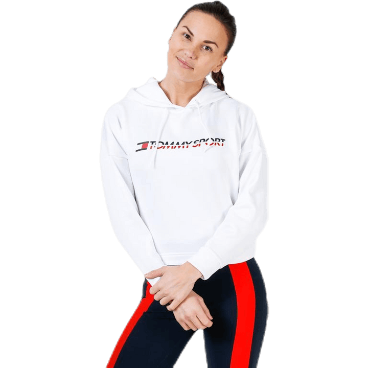 Hoody Cropped Vertical Logo White