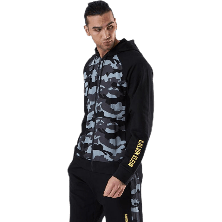 Full Zip Hooded Jacket  Patterned/Black