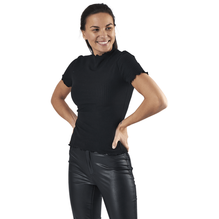 Emma S/S Highneck Top Jrs Schwarz