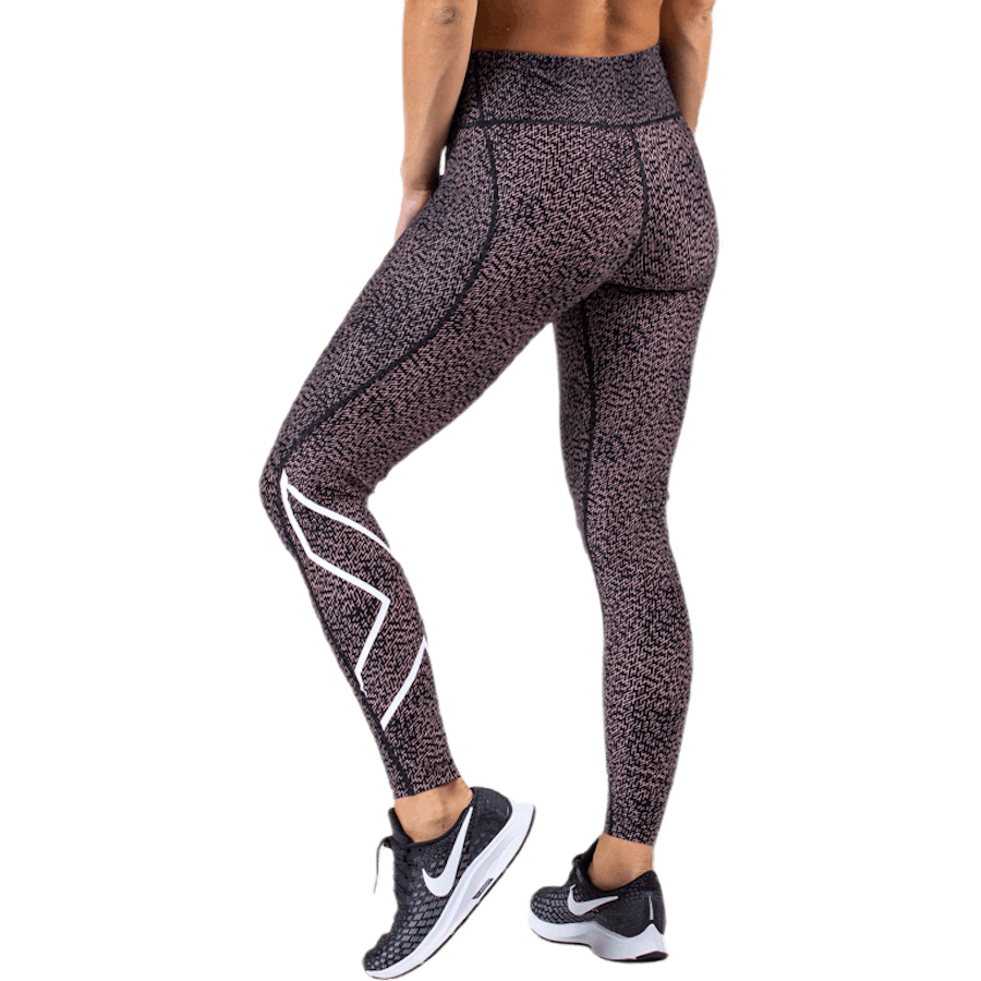 Mid-Rise Compression Print Tights W Orange/Black