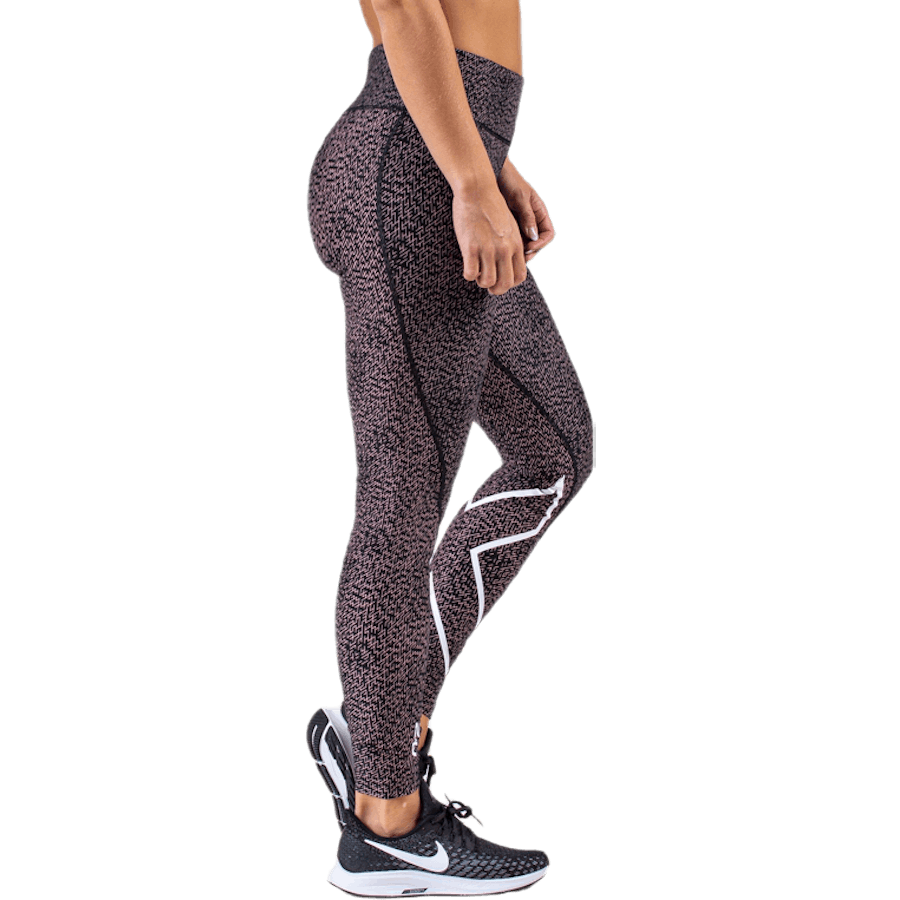 Mid-Rise Compression Print Tights W Orange/Black