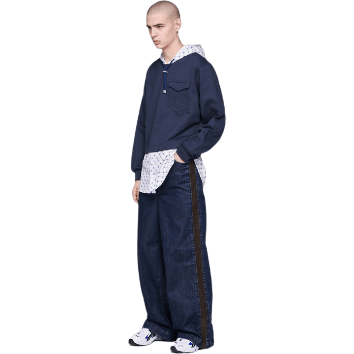 Sweat à capuche en popeline bleu